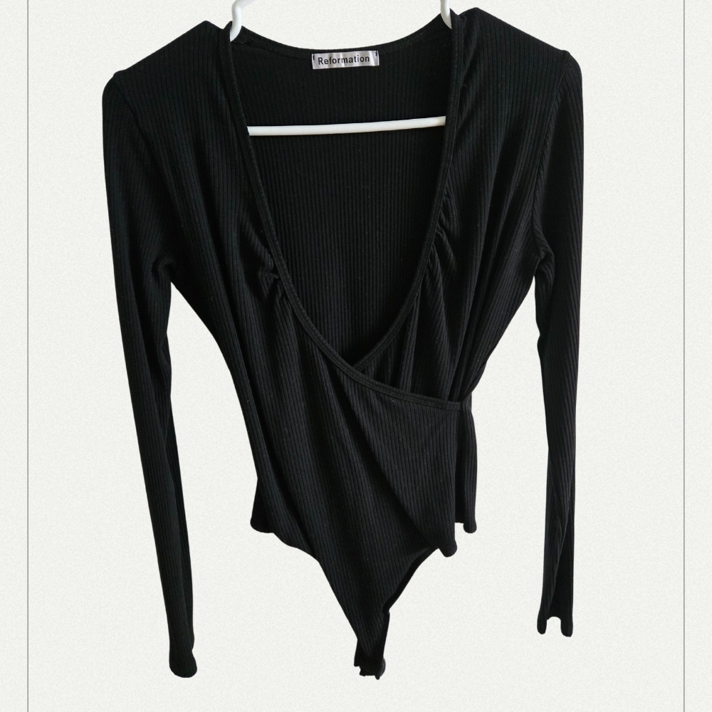 Reformation Black Ribbed Bodysuit